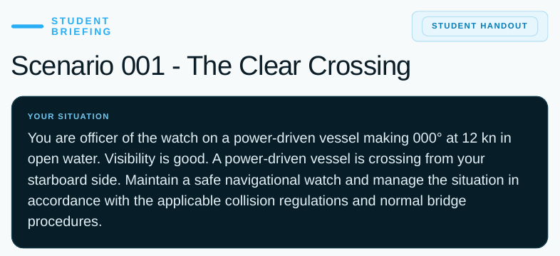 Original student briefing extract describing Scenario 001 without an instructor solution