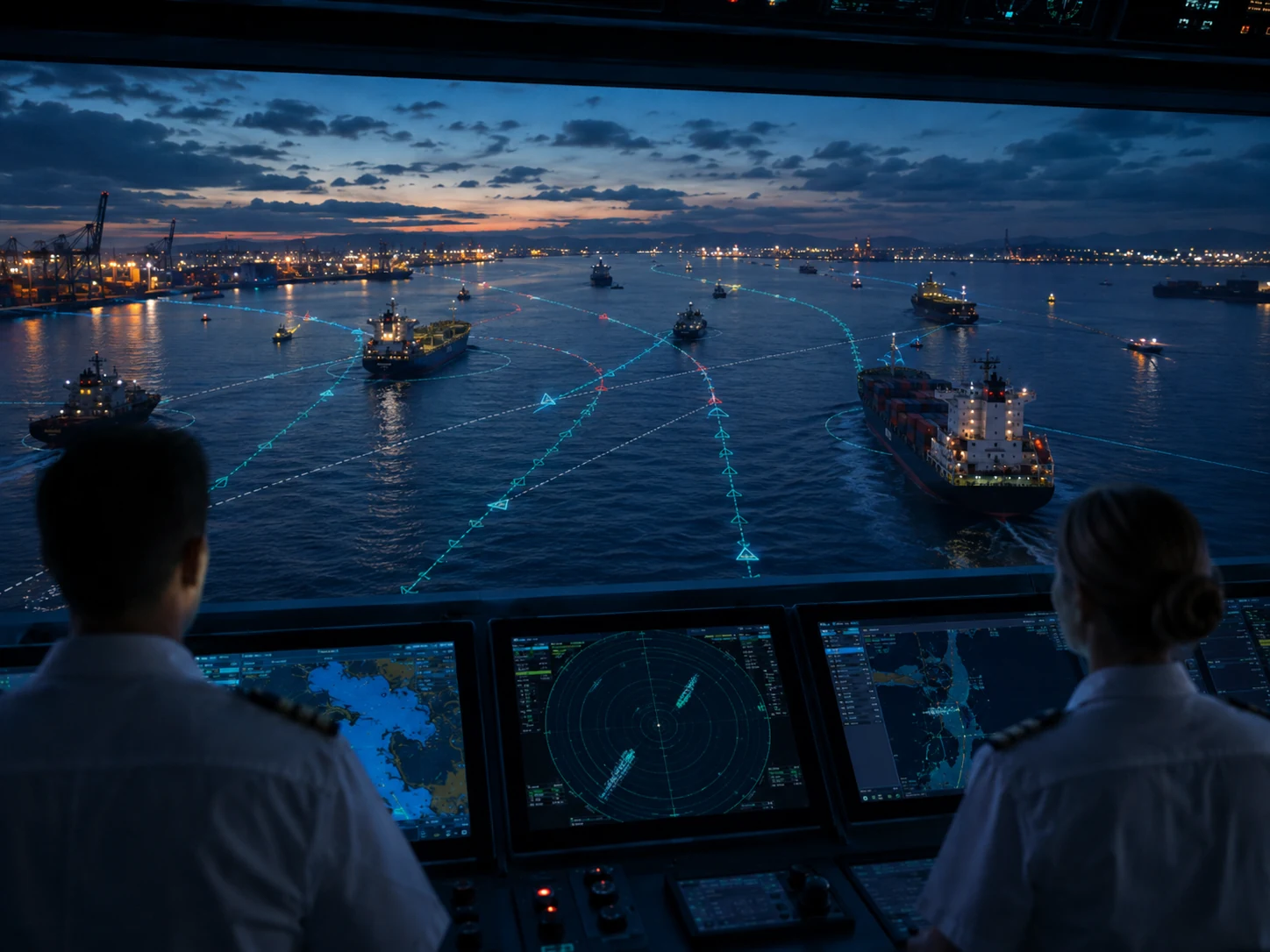 Illustrative busy maritime traffic environment